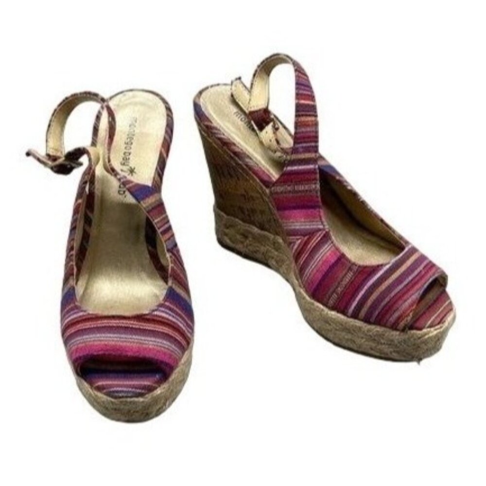 Montego Bay Club open toe strap back wedge heals buckle weaved pink size 9.5 REA